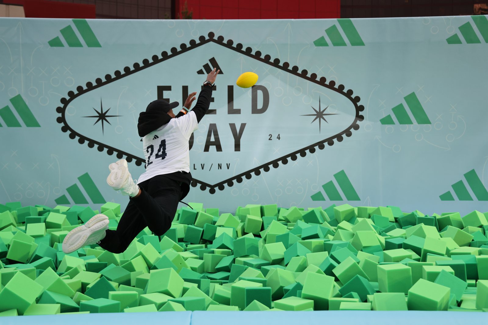 Adidas Field Day Super Bowl activation — jumping for the ball